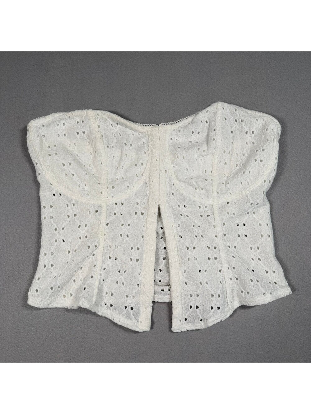 H&M Divided White Eyelet Crochet Corset Bustier Top Hook Eye Closure Sz M